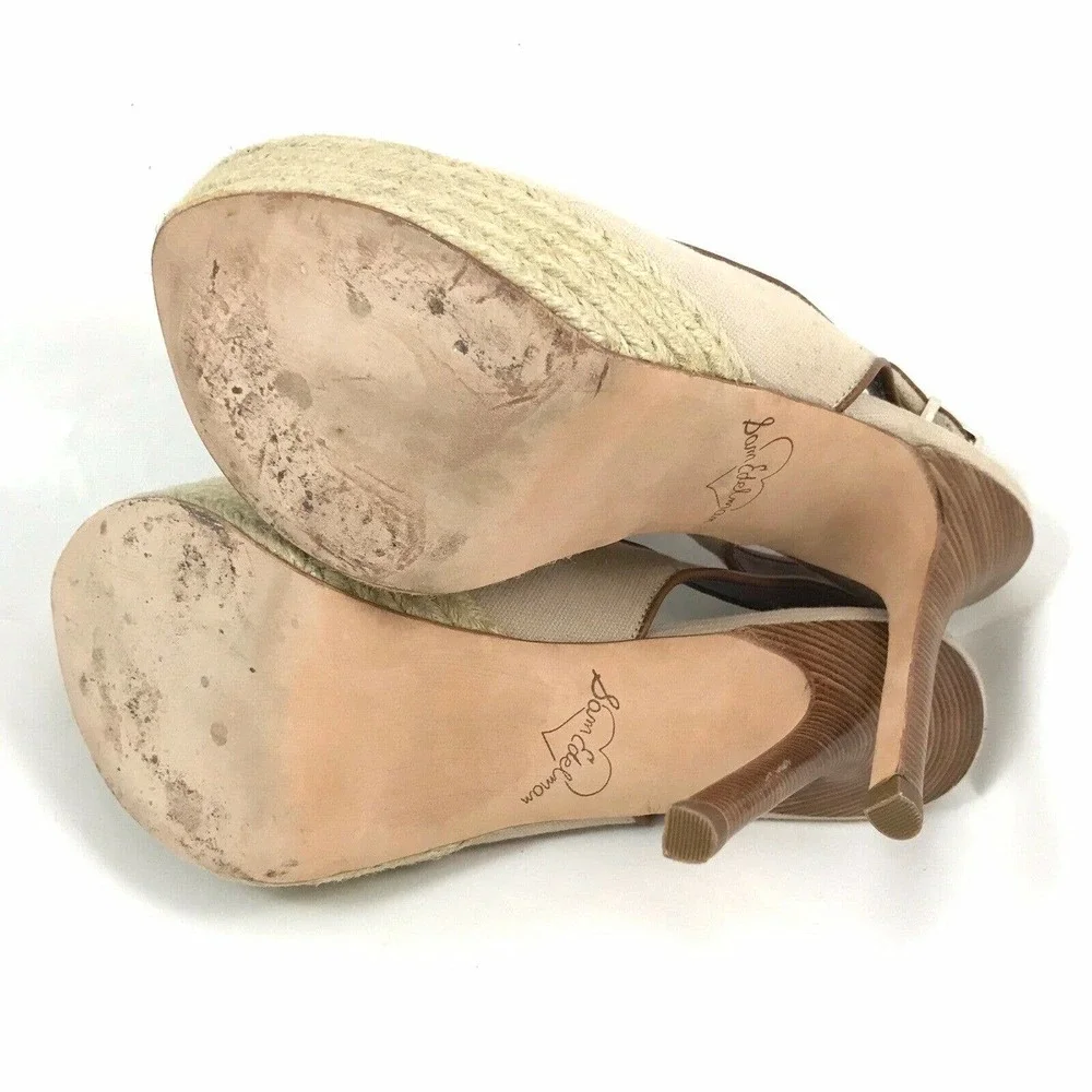 Sam Edelman Novato Slingback Heel Pumps Canvas Sand Jute Wrapped Women Size 6.5M